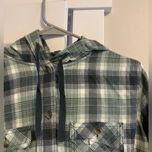 Green Plaid Hooded Flannel